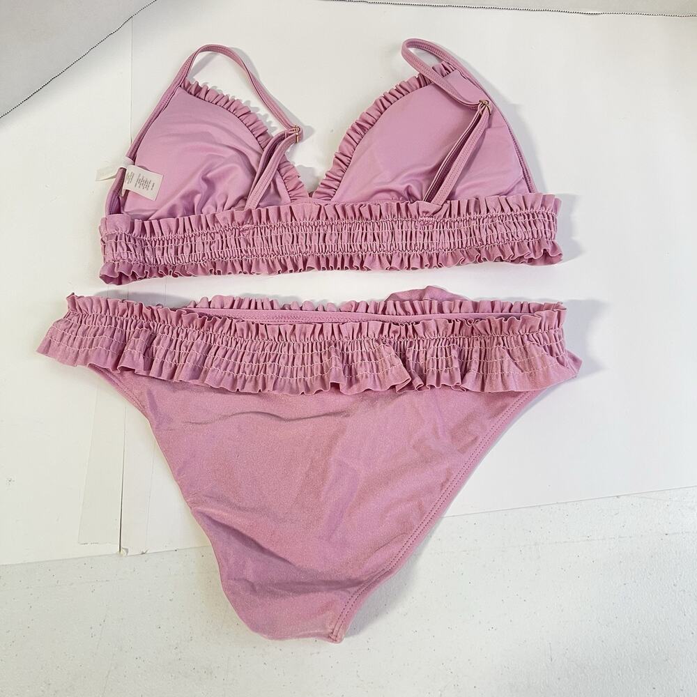 Chelsea And Violet Pink Smocked Ruched Ruffle Bikini Large - Picture 5 of 7